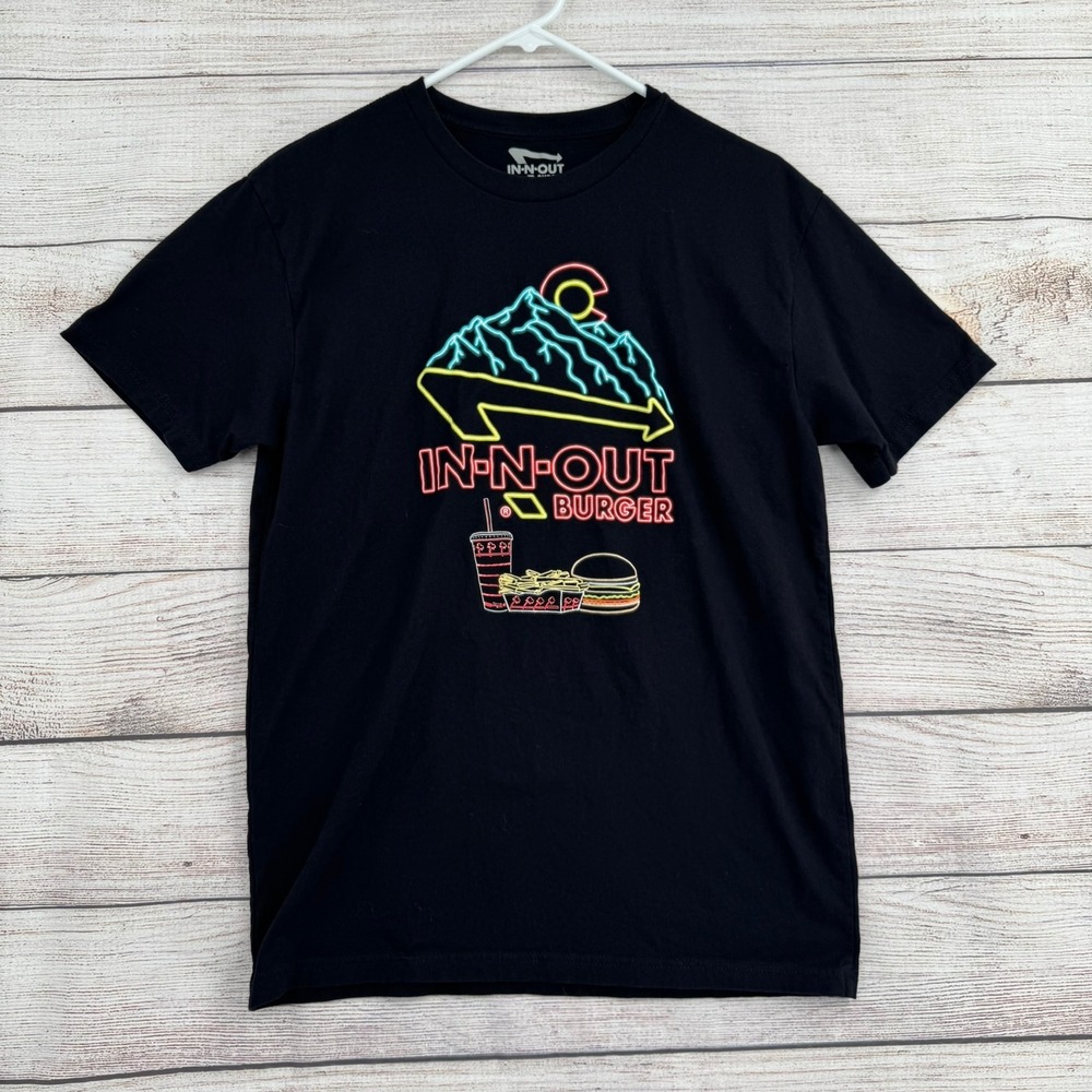 In-N-Out Burger T-Shirt Men Medium Black Colorado Neon Mountain Graphic Tee
